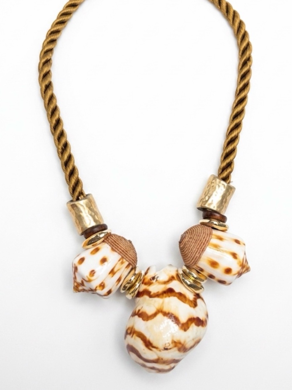 NWT ⚜️🤎⚜️ Piper K Rope Necklace Brown & Cream Natural Shell Handmade In India